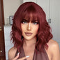 Wine Red Short Wavy Wigs with Bangs Bob Wig Shoulder Length 14Inch Synthetic Hair for Women Girl Colorful Cosplay Wig Synthetic Heat Resistant Fiber Hair for Daily Party Halloween Use(118A#WineRed)