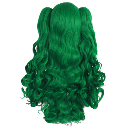 MapofBeauty 28 Inch/70 cm Lolita Long Curly 2 Ponytails Clip on Cosplay Wig (Grass Green)