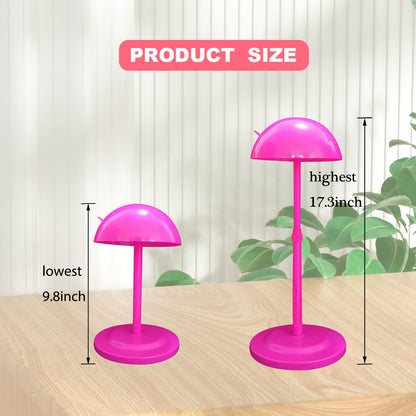 Wig Stand 1PC Adjustable Height Pink Plastic Wig Head Stand Portable Wig Holder Stands Non-Slip Wig Head Holders Sturdy for Multiple Wigs and Hats Styling Drying Display