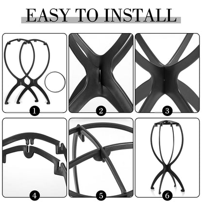 obeoby Wig Stand, Portable Wig Holder Wig Head Stand for All Wigs Travel Wig (black(3pack))