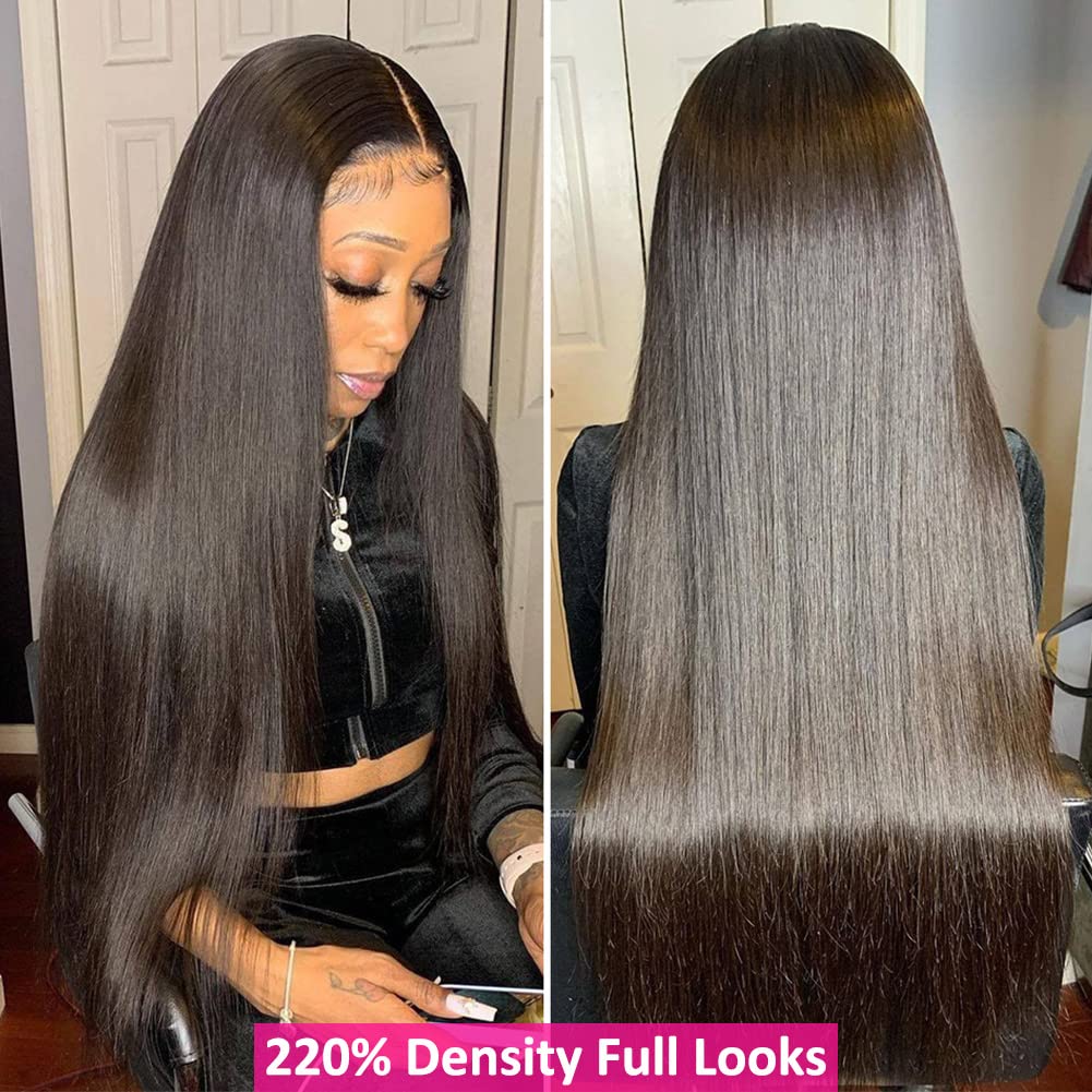 Hermosa 220% Density 30 inch HD Transparent 13x4 Lace Front Wigs Human Hair Pre Plucked 12A Glueless Straight Lace Frontal Human Hair Wigs for Black Women with Baby Hair
