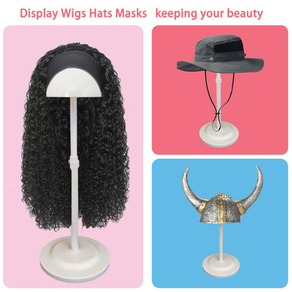 Wig Stand 1PC Adjustable Height White Plastic Wig Head Stand Portable Wig Holder Stands Non-Slip Wig Head Holders Sturdy for Multiple Wigs and Hats Styling Drying Display