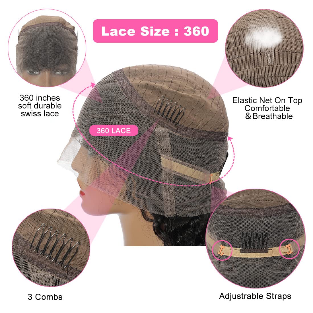 Healthair Deep Wave Lace Front Wig 360 Lace Front Wigs Human Hair Invisi Strap Pre Bleached Pre Cut Lace Pre Plucked Human Hair Wigs for Black Women 14inch