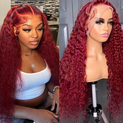 Bworto Burgundy Wig Human Hair 99j Burgundy 13x6 Deep Wave Lace Front Wigs Human Hair Pre Plucked HD Transparent Lace Frontal Wigs for Black Women Red Colored Wig 18 Inch