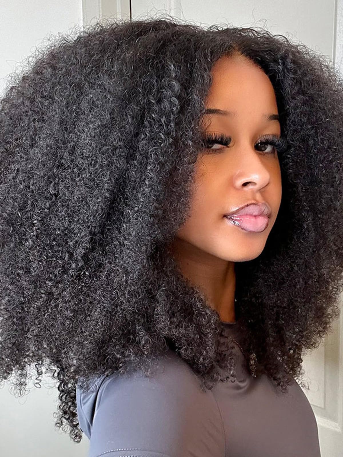 ISEE Wear and Go Glueless Wig Afro Kinky Curly Lace Front Wigs Human Hair 7x5 HD Lace Afro Curly Wigs for Women Lace Pre Cut Glueless Wigs Human Hair Pre Plucked 18 Inch
