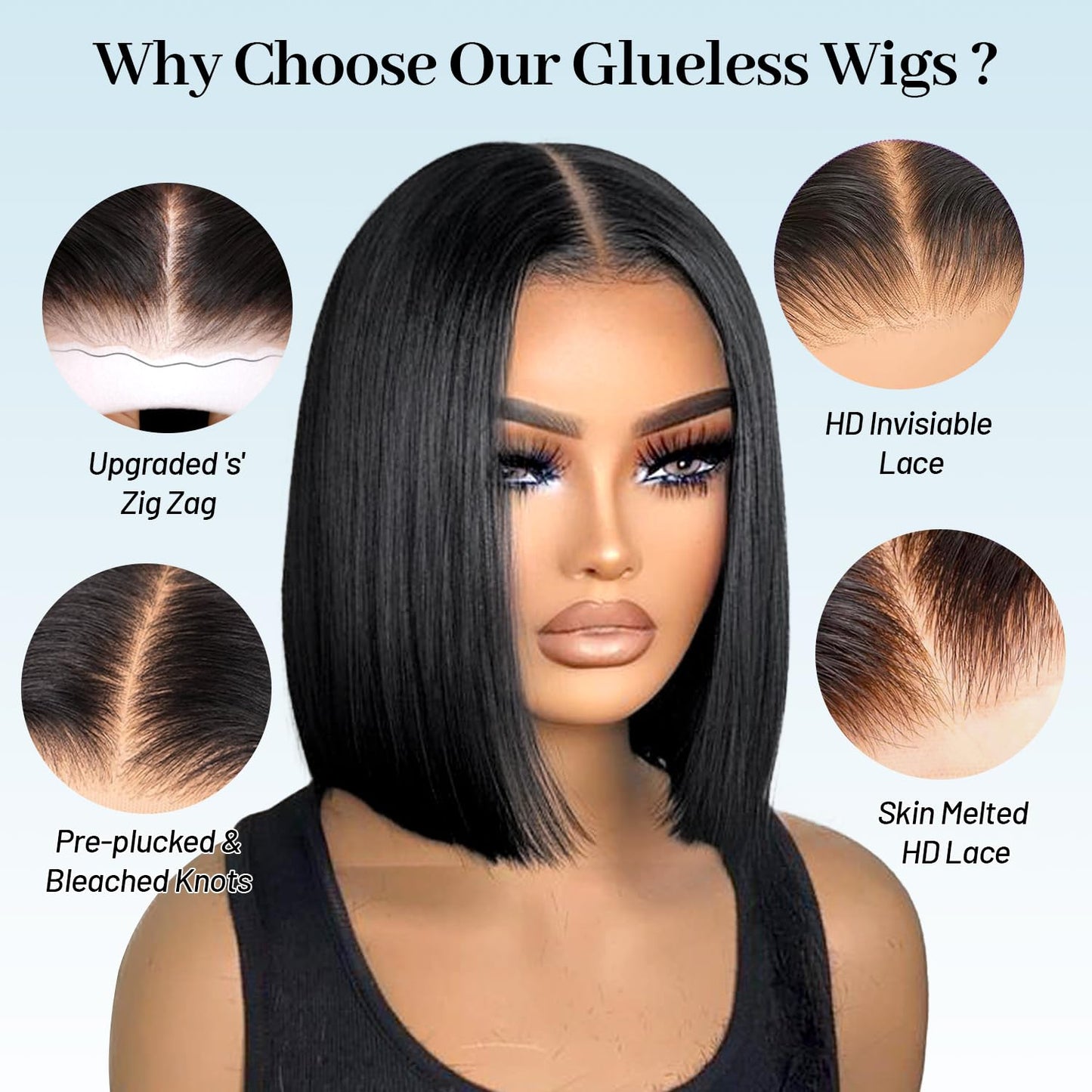 EQ DUOUPA Bob Wig Human Hair 5x5 HD Lace Front Wigs Human Hair Glueless Wigs Human Hair Pre Plucked Pre Cut 180 Density Glueless Wigs for Black Women16inch