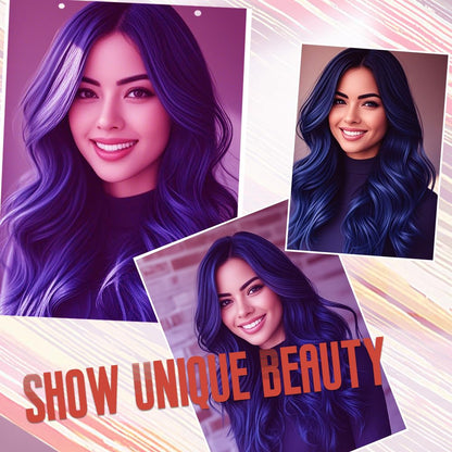 Blue Mixed Black Wigs for Women Long Wavy Blue Wig Natural Middle Part Synthetic Curly Hair Heat Resistant Fiber Hair Replacement Wigs for Daily Party