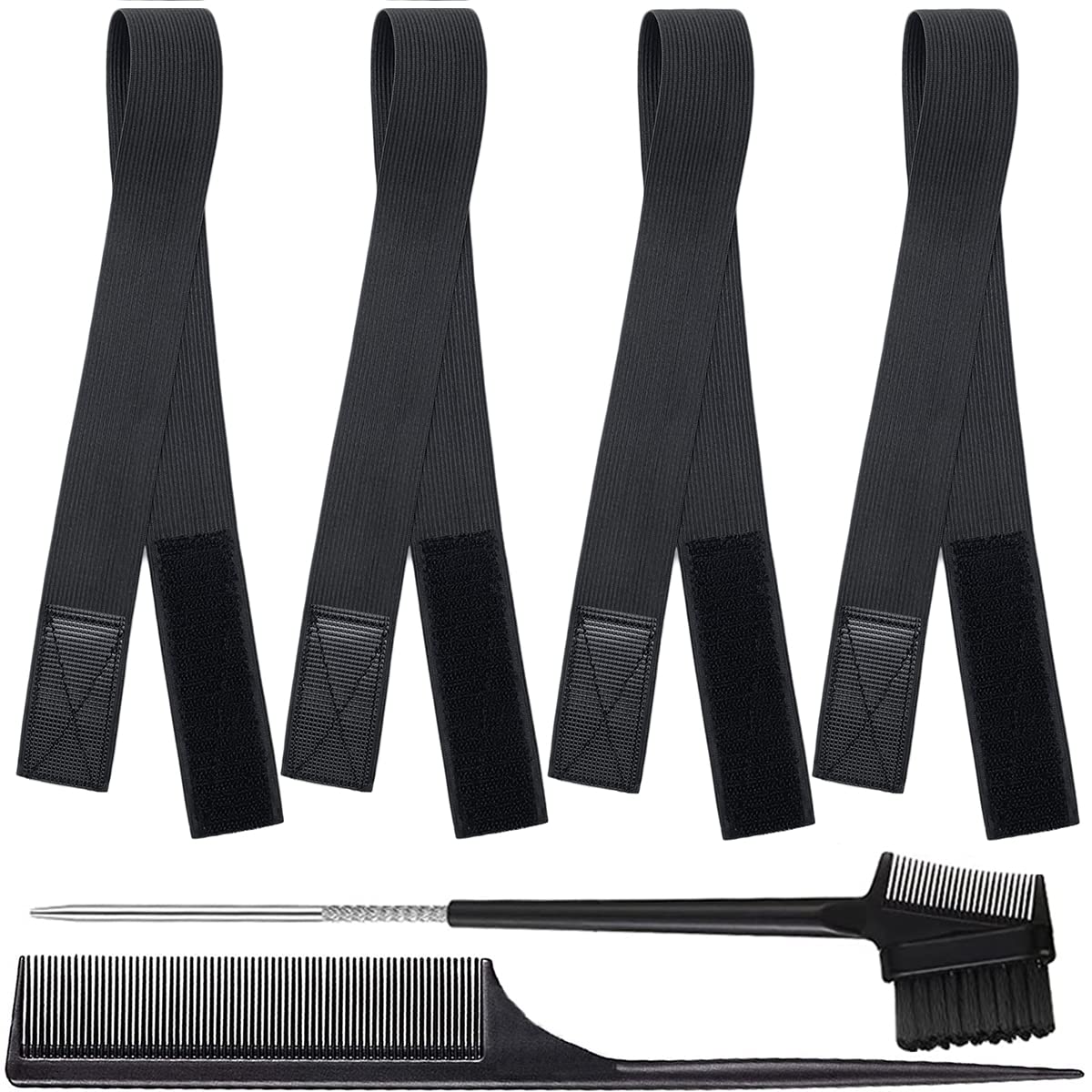 Adjustable Elastic Bands for Wigs and Lace Frontals - 4 Pcs Melt-Resistant Grip Bands, Edge Wraps to Lay Edges and Keep Wigs in Place