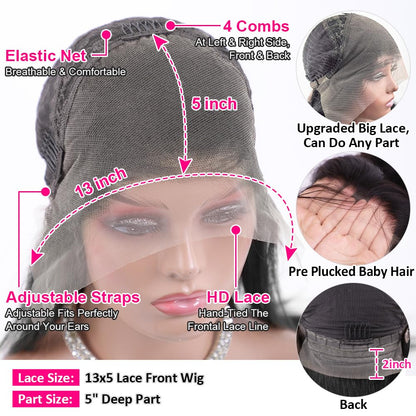 Wingirl 13×5 Lace Front Human Hair Wigs for Women 12A HD Transparent Body Wave Lace Front Wigs Human Hair Pre Plucked Bleached Knots (20 Inch (Pack of 1), 220% 1B# Color)