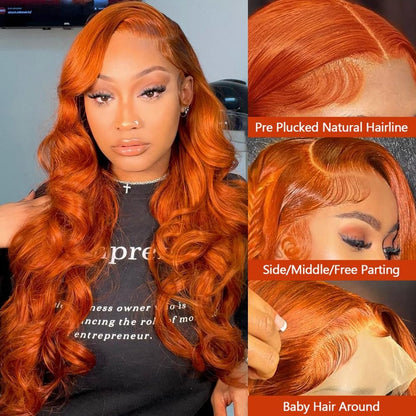 dorbess Ginger Wigs Human Hair Body Wave Lace Front Human Hair Wig Pre Plucked 13x6 HD Lace Front Wigs 350# Ginger Orange Colored Lace Frontal Wig Glueless 24 Inch
