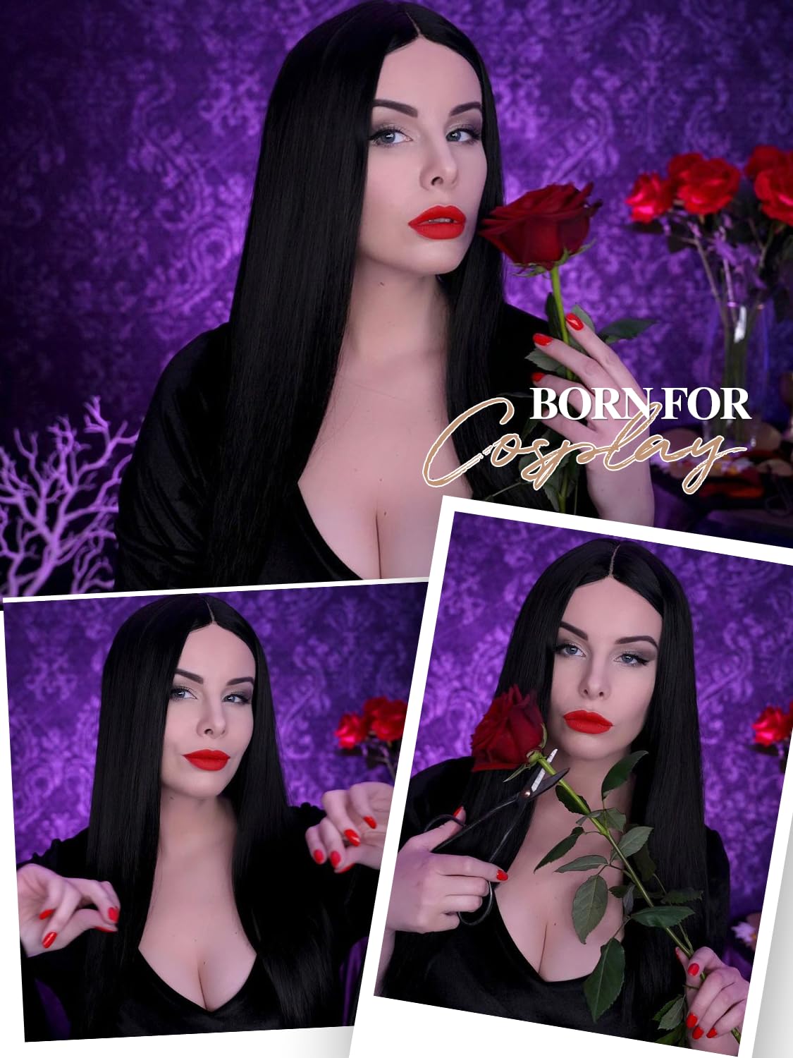 WIGER Long Black Wigs Straight Black Hair Dye Wig for Women Middle Part Synthetic Heat Resistant Natural Hair for Party or Halloween Costume Full Black Wigs for Girls (1B)