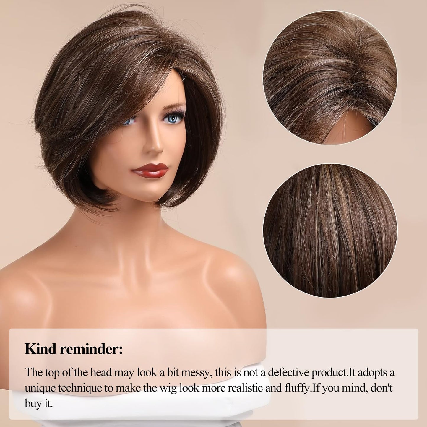 HAIRCUBE Brown Bob Wig Short Hair Wigs for Women Highlight Heat Resistant Fibre Synthetic Wig Natural Looking 10 Inch