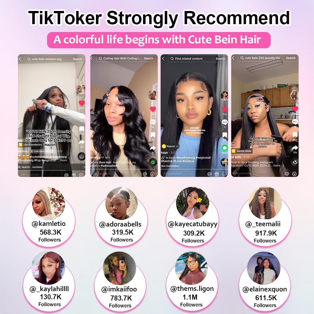 CUTE BEIN 250 Density 32 Inch Lace Front Wigs,100% Human Hair,[2-Year Life,280g], 13x6 HD Lace Front Wigs Human Hair, Straight Frontal Wigs for Black Women Natural Hairline with Baby Hair