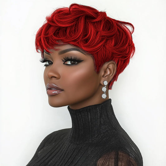MUJGOO Red Pixie Cut Wig for Black Women with Bangs Short Wigs for Black Women(Red)