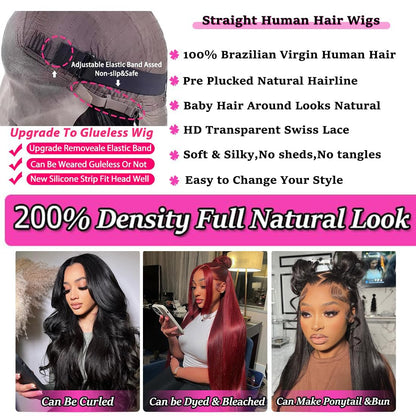 13x6 Lace Front Wigs Human Hair 22 Inch Straight HD Transparent Lace Front Wigs Human Hair Pre Plucked Natural Color 200 Density With Baby Hair for Women