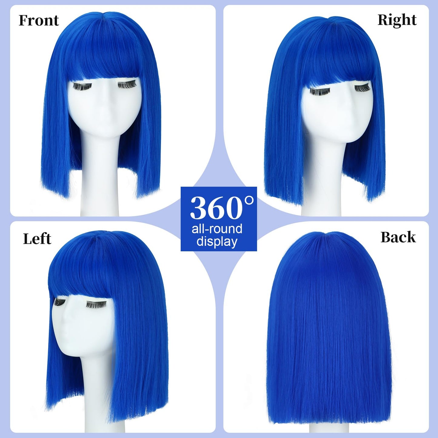 SUKRI Dark Blue Bob Wig With Bangs - Short Straight Bob Bangs Wig, 12Inch Heat Resistant Synthetic Hair, Natural Looking For Daily Party Use