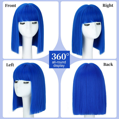SUKRI Dark Blue Bob Wig With Bangs - Short Straight Bob Bangs Wig, 12Inch Heat Resistant Synthetic Hair, Natural Looking For Daily Party Use