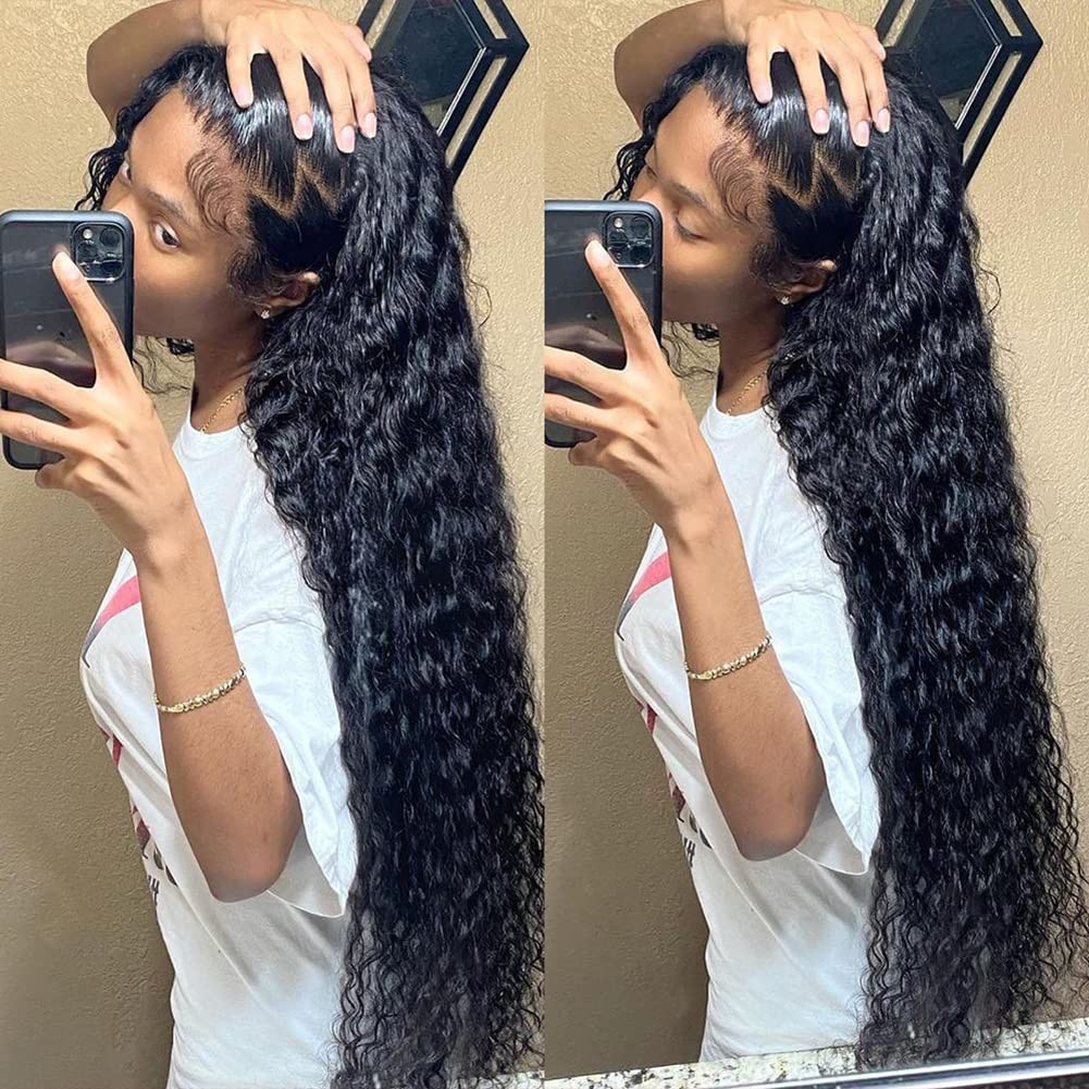 Bangjazz 28 Inch HD Lace Frontal Wigs Human Hair Deep Wave Wig 13x4 Lace Front Wig 180 Density Curly Wigs for Black Women, Curly Lace Front Wig Human Hair Natural Hairline Natural Color