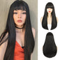 ENTRANCED STYLES Black Wig for Women Long Straight Black Wigs with Bangs Black Hair Wigs Heat Resistant Synthetic Womens Wig for Daily Party Christmas Halloween Use 22 Inch （1B