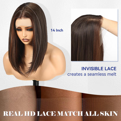 HAIRCUBE 13x4 Lace Front Wig Dark Brown Bob 16 Inch Synthetic Wigs - Glueless HD Wig for Women, Shoulder Length Natural Look Everyday Use