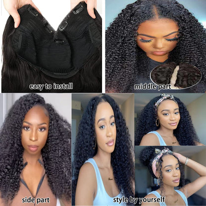Ainmeys Curly V Part Wigs Brazilian Kinky Curly Human Hair Wigs for Black Women V Shape Wigs No Leave Out Lace Front Wigs Upgrade U Part Wigs Glueless Full Head Clip In Half Wigs(14IN 180% Density)