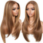 BrownBomb Wear and Go Glueless Wigs Pre Plucked Pre Cut for Beginners Honey Blonde Synthetic Lace Front Wigs For Woman Long layered straight Wigs with bangs 427 middle part wig 26 Inch