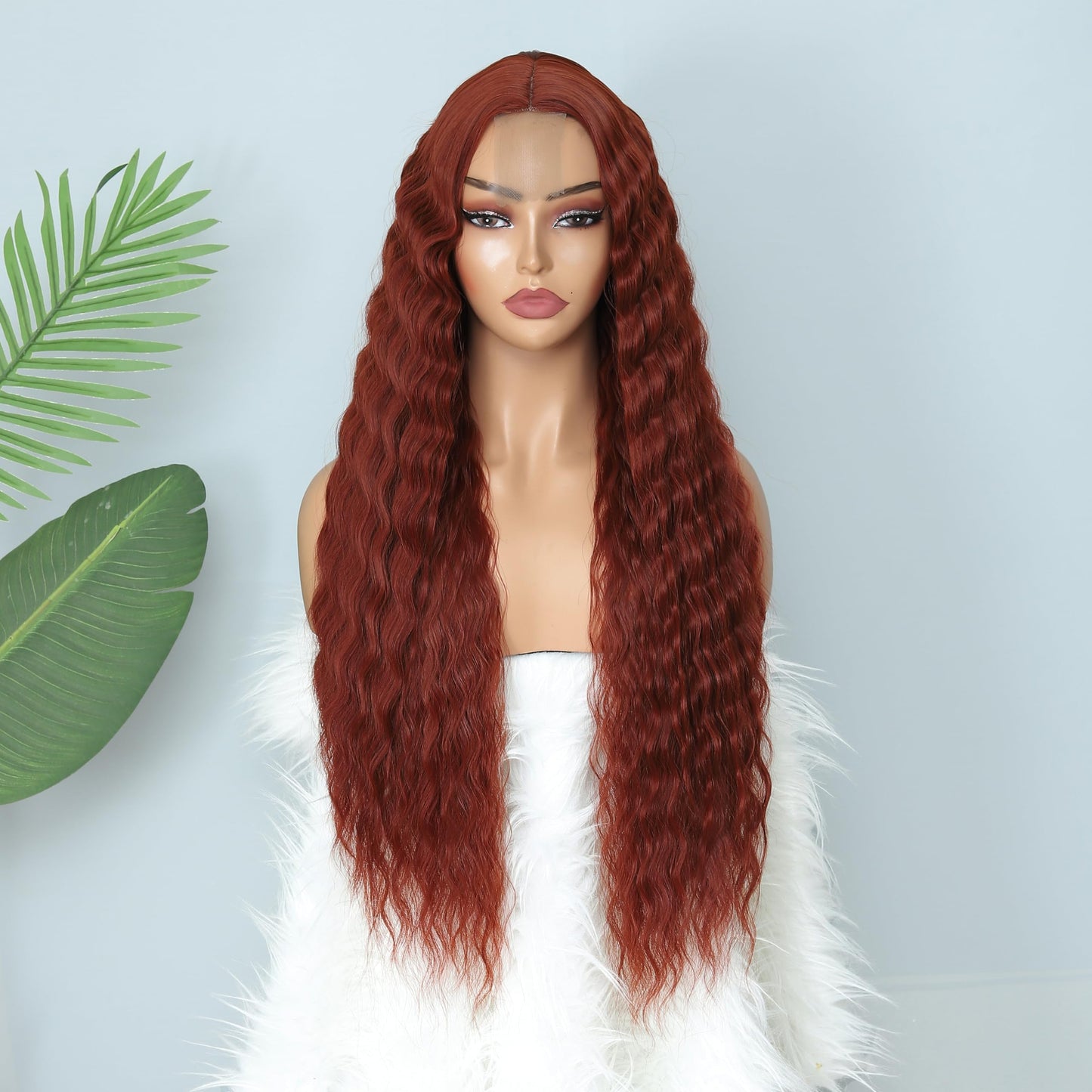 INSTASTYLE 30inch Curly Wig Long Synthetic Wigs for Black Women Ginger Red Deep Wave Synthetic Curly Wig Lace Front with 4" Simulated Scalp Natural Crimps Curls Hair Replacement Wig，350#