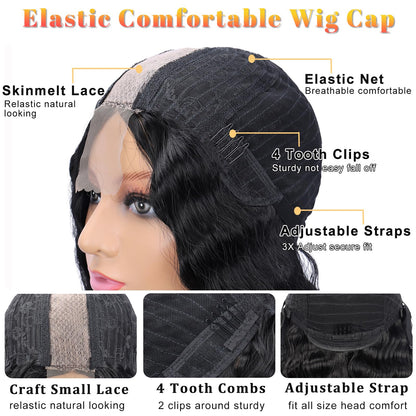 Mairead 26 Inch Long Curly Wavy Synthetic Lace Front Wigs for Black Women Synthetic Black Wig Middle Part Natural Looking Synthetic Heat Resistant Fiber for Daily Party Use