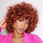 andromeda Auburn Wigs for Black Women Soft Short Big Curly Wig with Bangs Afro Loose Cute Curly Heat Resistant Natural Looking Synthetic Wig for African American Women(350#)