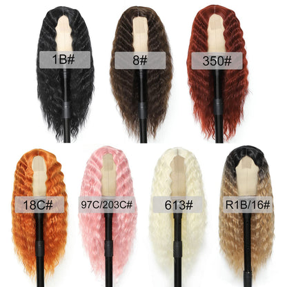 28" Synthetic Curly Wig Long Deep Wave Fake Scalp Lace Wigs for Women Natural Crimps Curls Orange Synthetic Lace Front Wig, 18C#