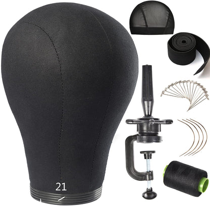 ZGCYSMHT 21 Inch Wig Head Cork Canvas Block Head Mannequin Head With Stand for Making Wigs (21''-24''INCH)