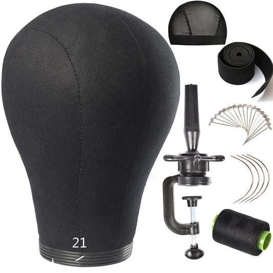 ZGCYSMHT 21 Inch Wig Head Cork Canvas Block Head Mannequin Head With Stand for Making Wigs (21''-24''INCH)