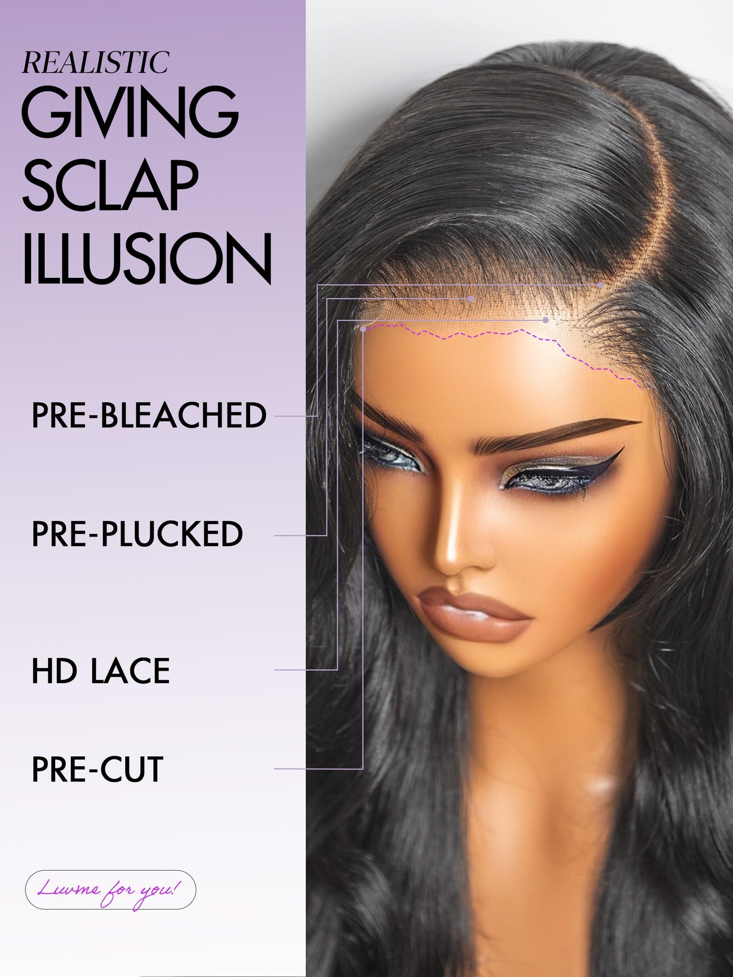 LUVME HAIR All-Day Comfort Real Glueless 7x6 HD Lace Wig 200% Density Hair PartingMax Lace Wigs Loose Body Wave Lace Front Wigs Human Hair Pre Cut Plucked Lace Frontal16 Inches Natural Black Color