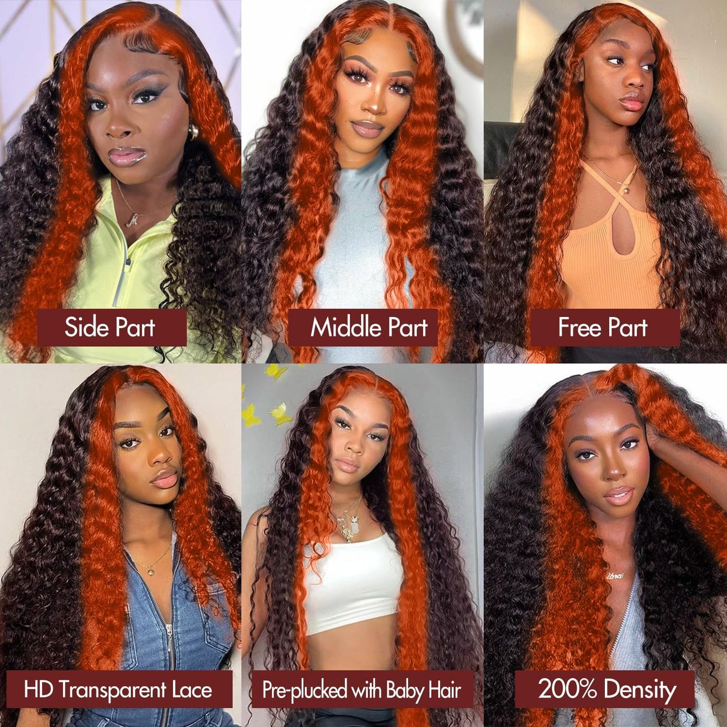 250 Density Curly Lace Front Wigs Human Hair Pre Plucked Hairline Glueless Wig 13x6 HD Lace Frontal Wigs for Women Ginger Orange Colored Ombre Wig Brazilian Virgin Hair 24 Inch