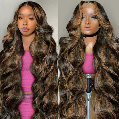 Vemalin 28 Inch Ombre Lace Front Wig Human Hair 1B/30 Highlight Body Wave Lace Front Wigs Human Hair Colored 13x4 Brown Wig 200 Density Balayage Glueless HD Lace Frontal Wigs