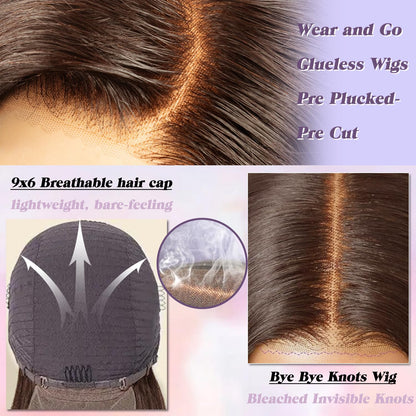 24 Inch Wear And Go Glueless Wigs Human Hair Pre Plucked Pre Cut 200% Density Brown Lace Front Wigs 9x6 Chocolate Brown Human Hair Wig For Women Bye Bye Knots Brown Body Wave Wigs Glueless Wear And Go