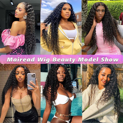 Mairead 28 Inch Long Curly Synthetic Lace Front Wigs for Black Women Loose Deep Wave Black Synthetic Wig Middle Part 4" Simulated Scalp Small Lace Front Wigs Natural Looking Crimps Curls Wig