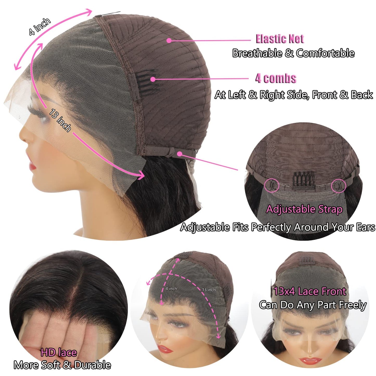 GIESWY 30 Inch Deep Wave Lace Front Wigs Human Hair 180% Density 13x4 HD Transparent Lace Frontal Wigs for Women Curly Glueless Wigs Human Hair Pre Plucked with Baby Hair (30inch,Natural Black)