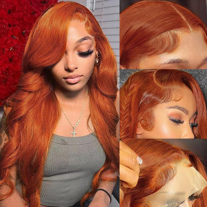 Ginger Wigs Human Hair Pre Plucked Body Wave 13x6 HD Lace Frontal Wigs 200% Density 350# Ginger Orange Colored Wigs for Women Lace Front Wigs Human Hair 24 Inch