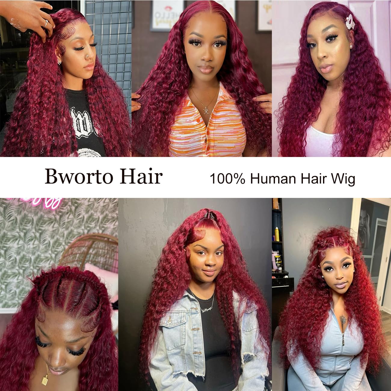 Bworto Burgundy Wig Human Hair 99j Burgundy 13x6 Deep Wave Lace Front Wigs Human Hair Pre Plucked HD Transparent Lace Frontal Wigs for Black Women Red Colored Wig 34 Inch