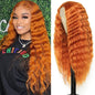 28" Synthetic Curly Wig Long Deep Wave Fake Scalp Lace Wigs for Women Natural Crimps Curls Orange Synthetic Lace Front Wig, 18C#