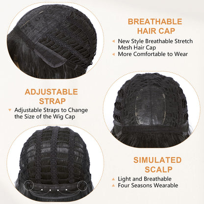 Wine Red Short Wavy Wigs with Bangs Bob Wig Shoulder Length 14Inch Synthetic Hair for Women Girl Colorful Cosplay Wig Synthetic Heat Resistant Fiber Hair for Daily Party Halloween Use(118A#WineRed)