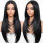 BrownBomb Black Wear and Go Glueless Wigs Pre Plucked Pre Cut for Beginners Long Layered Straight Synthetic Lace Front Wigs with bangs 26 Inch Natural 1B 3 Seconds to Wear for Beginners