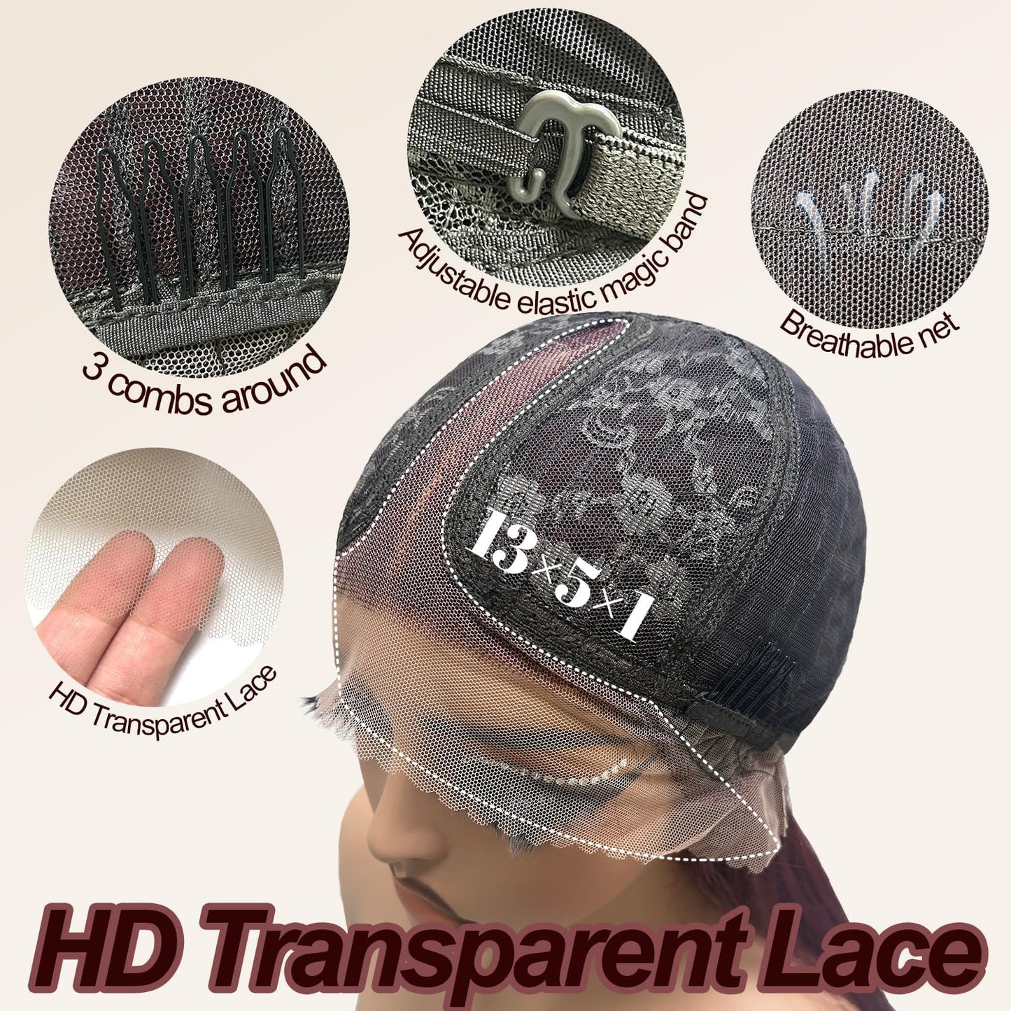 Glueless Synthetic Lace Front Wig 26 Inches Long Straight Black Wigs for Black Women 13x5x1 HD Lace Hand Tied Pre Plucked Hairline (#99J Burgundy, 26 Inch)