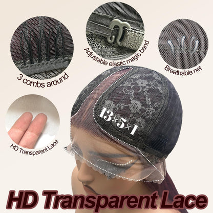 Glueless Synthetic Lace Front Wig 26 Inches Long Straight Black Wigs for Black Women 13x5x1 HD Lace Hand Tied Pre Plucked Hairline (#99J Burgundy, 26 Inch)