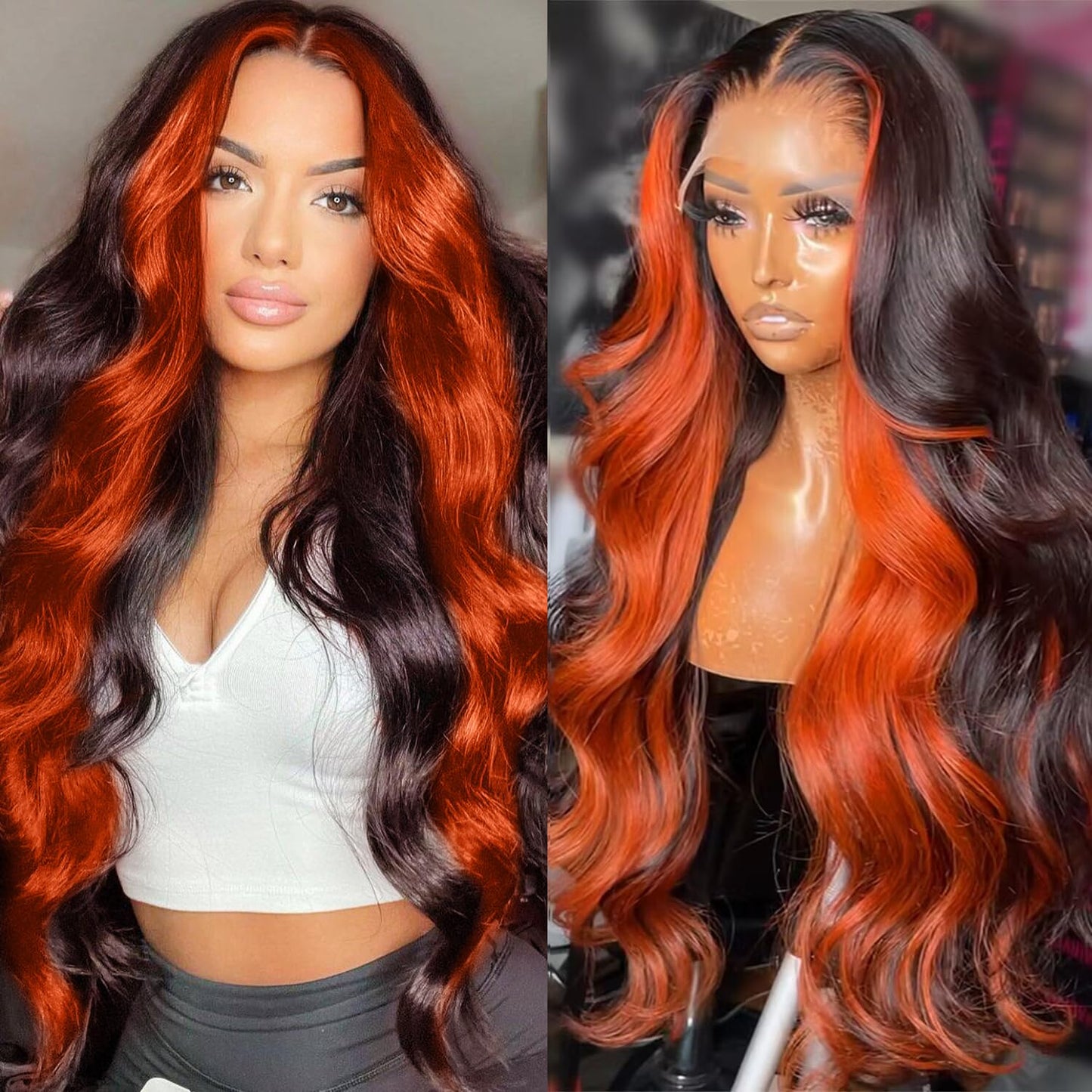 Daphernew 200% Density 13X6 Ginger Lace Front Wigs Human Hair Pre Plucked for Women Ombre 13X6 HD Transparent Ginger Orange Lace Front Wigs Human Hair Glueless Ginger Colored Wigs Human Hair (20Inch)