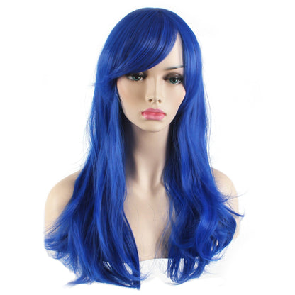 Akstore 28 inch Fashion Wigs Long Wavy Curly Hair Cosplay Wig (Blue)