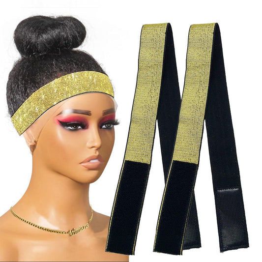 Atimiaza 2 Pcs Elastic Gold Lace Melting Bands - Wig Band for Lace Fronts, Edge Wrap to Lay Edges (Pack of 2)