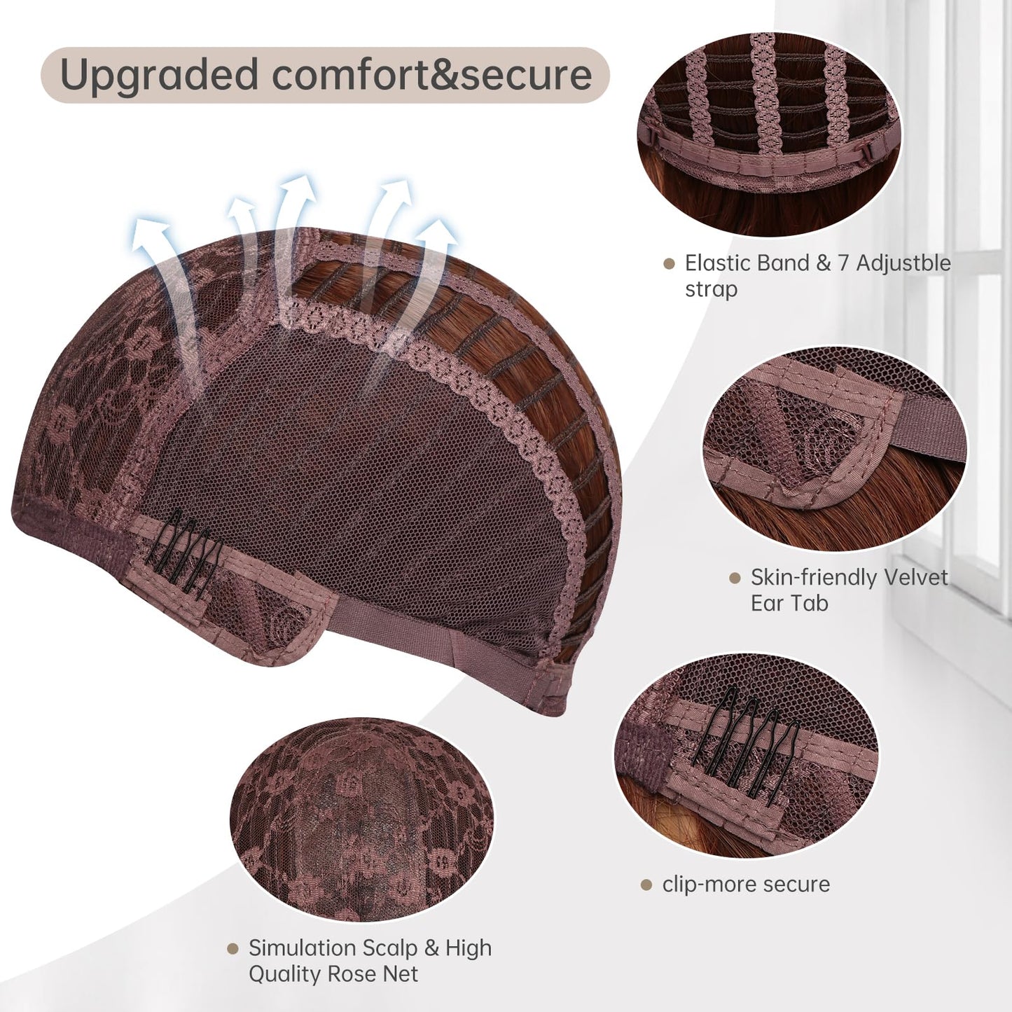 EssionTech Short Copper Red Wigs for Women Fox Red Wig Ombre Red Dark Root Culy Bob Wigs with Bangs Ginger Hair Wig Wavy Synthetic Wigs(12Inches)