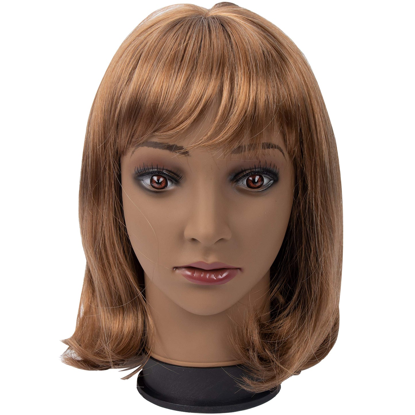 BHD BEAUTY Bald Mannequin Head Brown Female Professional Cosmetology for Wig Making, Display wigs, eyeglasses, hairs with T pins 21''